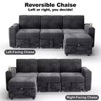 Dyonery 101 Divano Letto Angolare con Letto Estraibile, Schienale Reclinabile/Chaise Longue Contenitore Reversibile/Porte USB/Portabicchieri, Velluto a Coste Morbido