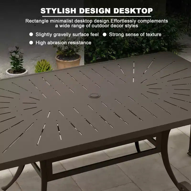 Tavolo da pranzo rettangolare per esterni Mondawe 72 pollici L x 42 pollici W in alluminio pressofuso con foro per ombrellone