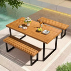 Tavolo da pranzo Costway 63 in legno di acacia con gambe in metallo resistente, foro per ombrellone da 1,97 pollici