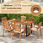Tavolo da pranzo Costway 63 in legno di acacia con gambe in metallo resistente, foro per ombrellone da 1,97 pollici