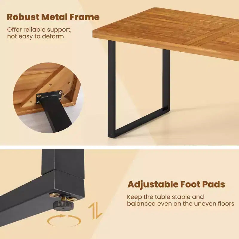 Tavolo da pranzo Costway 63 in legno di acacia con gambe in metallo resistente, foro per ombrellone da 1,97 pollici
