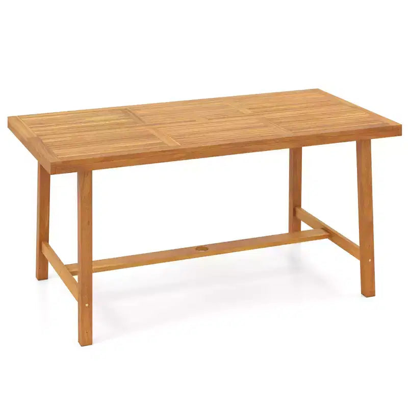 Costway Tavolo da Pranzo 63 in Legno di Acacia per 6 Persone con Foro per Ombrellone da 1.97 per Cucina