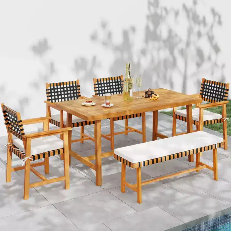 Costway Tavolo da Pranzo 63 in Legno di Acacia per 6 Persone con Foro per Ombrellone da 1.97 per Cucina