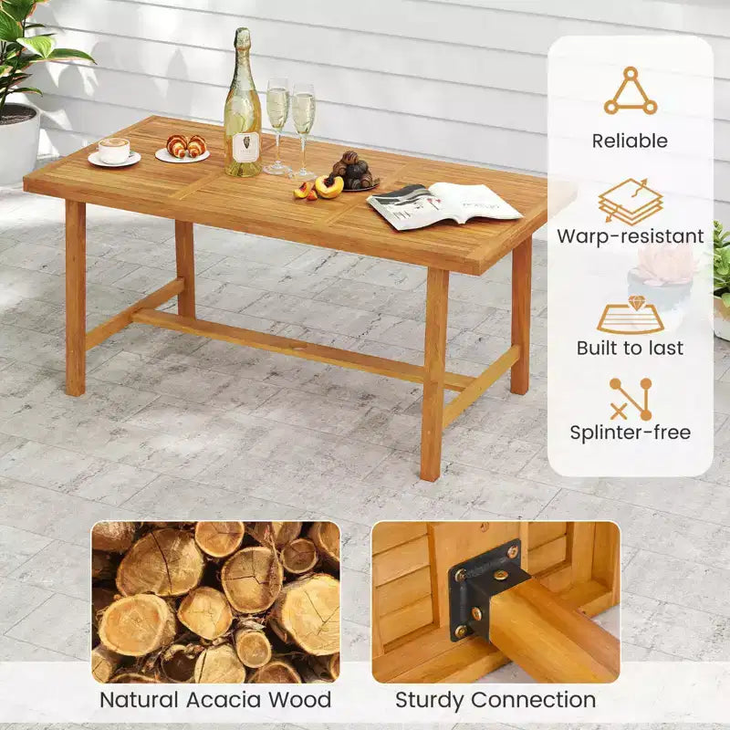 Costway Tavolo da Pranzo 63 in Legno di Acacia per 6 Persone con Foro per Ombrellone da 1.97 per Cucina