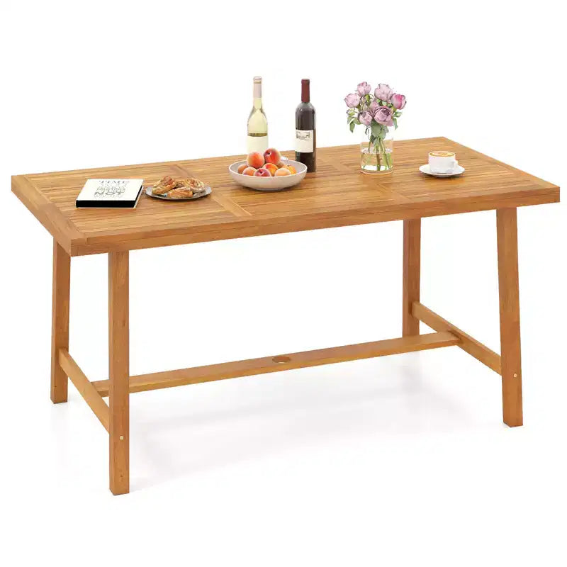 Costway Tavolo da Pranzo 63 in Legno di Acacia per 6 Persone con Foro per Ombrellone da 1.97 per Cucina