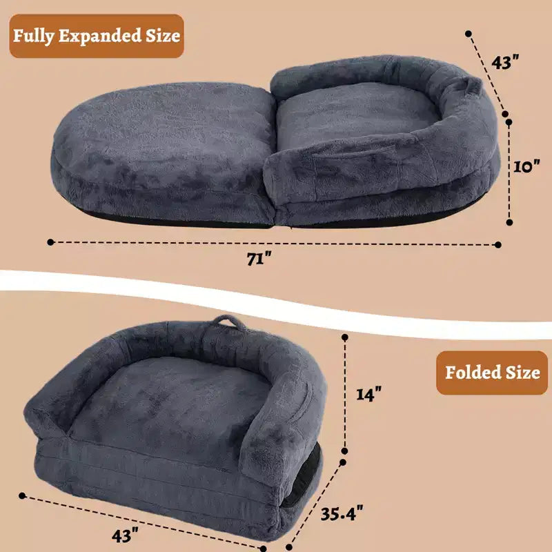 Cuscino per Cani a Misura d'Uomo per Persone Adulte, Cuccia Pieghevole per Umani, 180x110x25 cm, Cuccia Gigante con Copertura Rimovibile, Lettino per Cani in Pelliccia Sintetica Lavabile