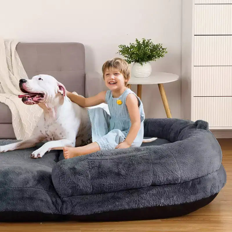 Cuscino per Cani a Misura d'Uomo per Persone Adulte, Cuccia Pieghevole per Umani, 180x110x25 cm, Cuccia Gigante con Copertura Rimovibile, Lettino per Cani in Pelliccia Sintetica Lavabile