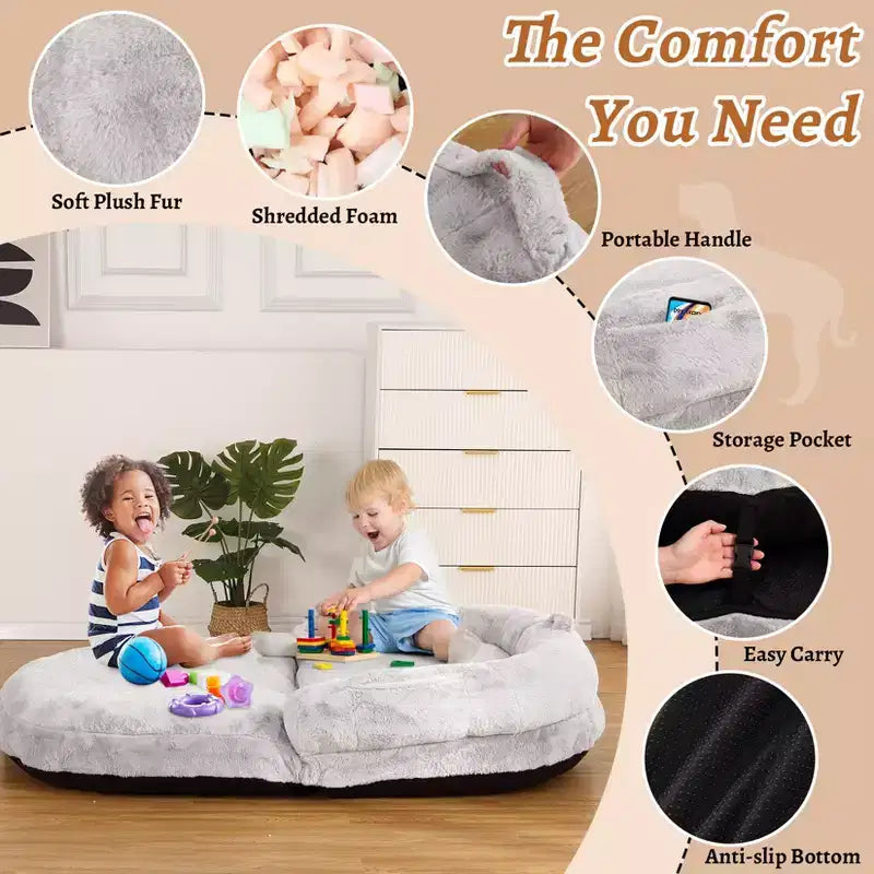 Cuscino per Cani a Misura d'Uomo per Persone Adulte, Cuccia Pieghevole per Umani, 180x110x25 cm, Cuccia Gigante con Copertura Rimovibile, Lettino per Cani in Pelliccia Sintetica Lavabile