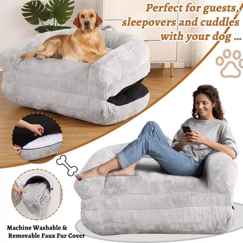 Cuscino per Cani a Misura d'Uomo per Persone Adulte, Cuccia Pieghevole per Umani, 180x110x25 cm, Cuccia Gigante con Copertura Rimovibile, Lettino per Cani in Pelliccia Sintetica Lavabile