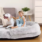 Cuscino per Cani a Misura d'Uomo per Persone Adulte, Cuccia Pieghevole per Umani, 180x110x25 cm, Cuccia Gigante con Copertura Rimovibile, Lettino per Cani in Pelliccia Sintetica Lavabile