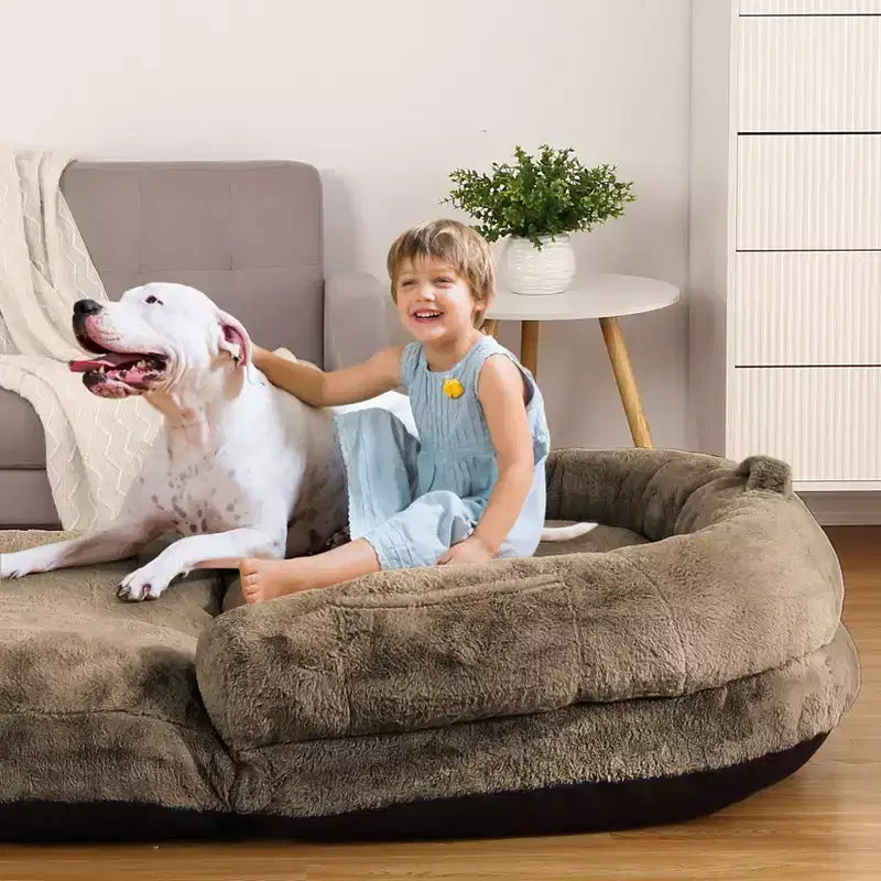 Cuscino per Cani a Misura d'Uomo per Persone Adulte, Cuccia Pieghevole per Umani, 180x110x25 cm, Cuccia Gigante con Copertura Rimovibile, Lettino per Cani in Pelliccia Sintetica Lavabile
