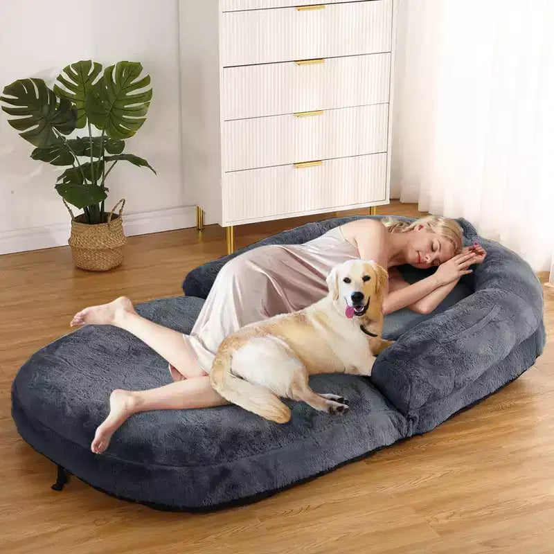 Cuscino per Cani a Misura d'Uomo per Persone Adulte, Cuccia Pieghevole per Umani, 180x110x25 cm, Cuccia Gigante con Copertura Rimovibile, Lettino per Cani in Pelliccia Sintetica Lavabile