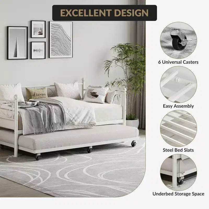 Divano letto singolo con letto estraibile, letto estraibile in metallo, struttura divano letto, doghe in metallo resistente, per soggiorno, camera da letto, camera degli ospiti, salvaspazio