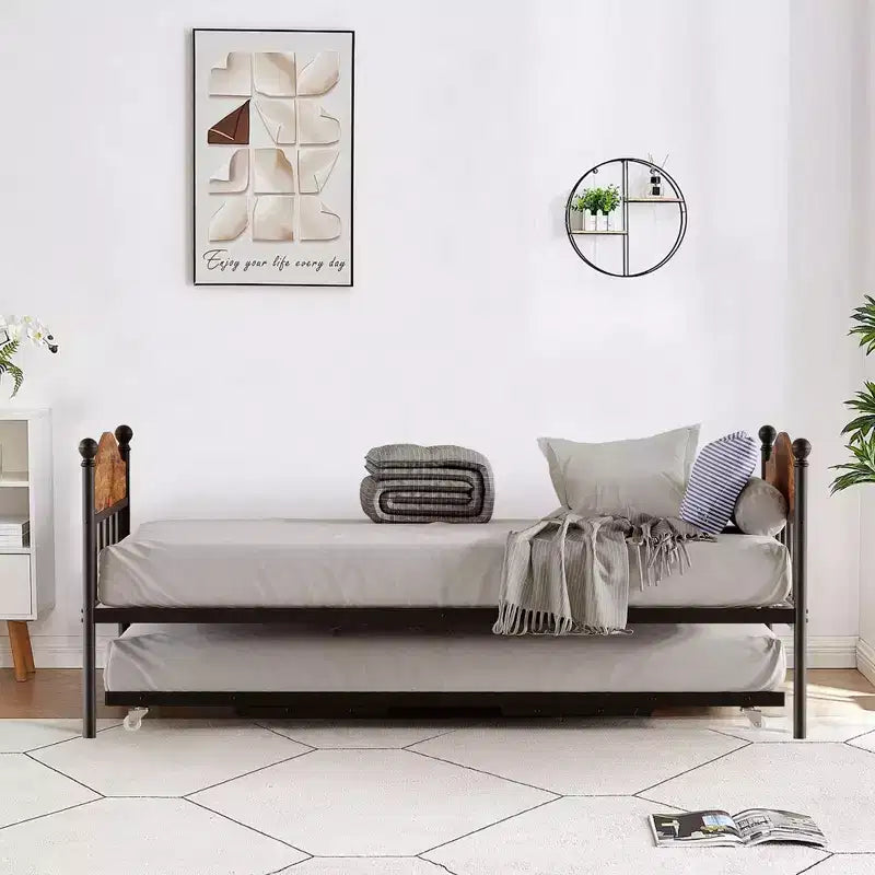 Divano letto con rotelle, divano letto singolo in metallo, telaio per divano letto con letto a rotelle pieghevole, piattaforma a doghe in acciaio resistente per soggiorno, camera da letto