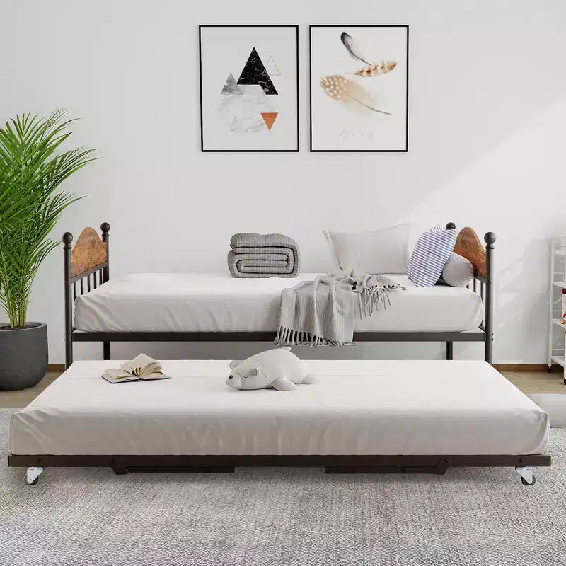 Divano letto con rotelle, divano letto singolo in metallo, telaio per divano letto con letto a rotelle pieghevole, piattaforma a doghe in acciaio resistente per soggiorno, camera da letto