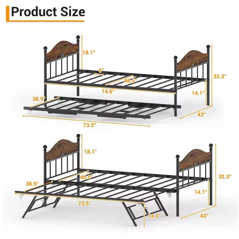 Divano letto con rotelle, divano letto singolo in metallo, telaio per divano letto con letto a rotelle pieghevole, piattaforma a doghe in acciaio resistente per soggiorno, camera da letto
