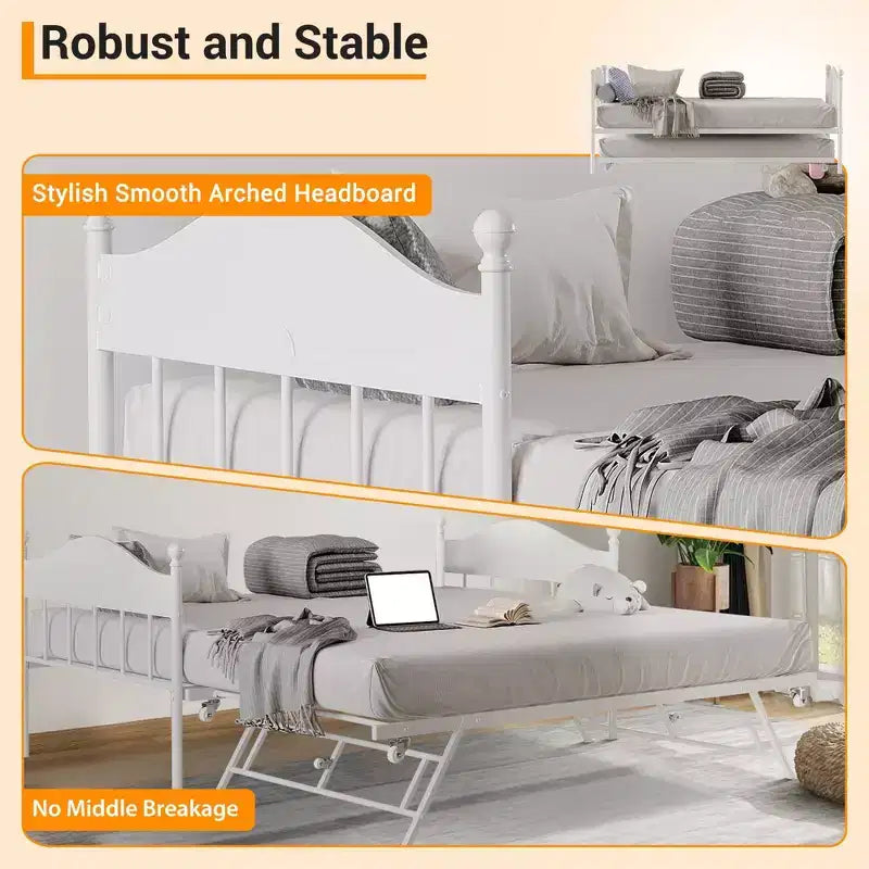 Divano letto con rotelle, divano letto singolo in metallo, telaio per divano letto con letto a rotelle pieghevole, piattaforma a doghe in acciaio resistente per soggiorno, camera da letto