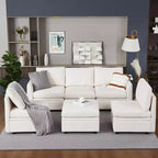 GustoWave Modular Sectional Sleeper Sofa with Storage Seats Reversible Sofa with Chenille Fabric 9 Seater Sectional Sofa, Beige