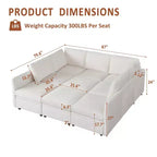 Divano letto modulare GustoWave con contenitore reversibile con tessuto ciniglia, divano componibile a 9 posti, beige