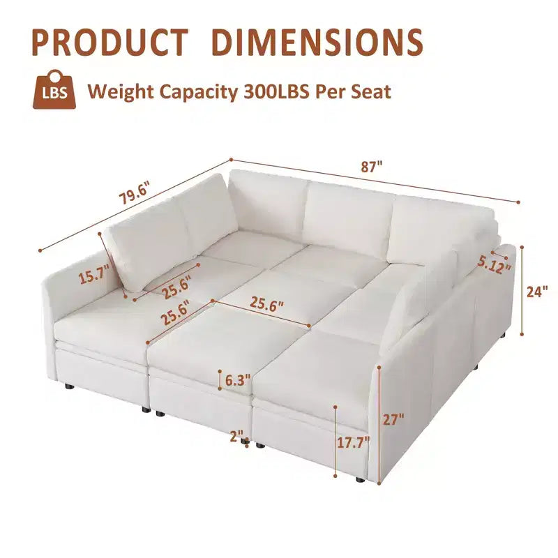 Divano letto modulare GustoWave con contenitore reversibile con tessuto ciniglia, divano componibile a 9 posti, beige