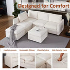 Divano letto modulare GustoWave con contenitore reversibile con tessuto ciniglia, divano componibile a 9 posti, beige