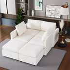Divano letto modulare GustoWave con contenitore reversibile con tessuto ciniglia, divano componibile a 9 posti, beige