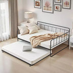 VEVOR Letto da Giorno a Grandezza Naturale, Struttura per Divano Letto con Rete Estraibile, Struttura Letto a Piattaforma in Metallo Resistente, Divano Letto a Grandezza Naturale con Supporto a Doghe in Metallo per Soggiorno, Nero