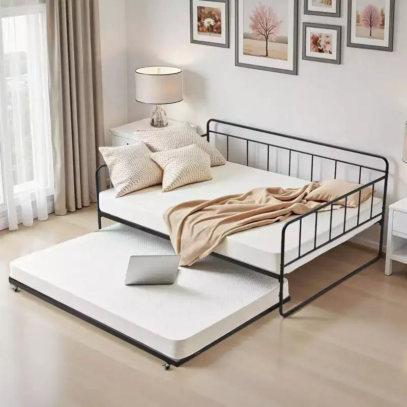 VEVOR Letto da Giorno a Grandezza Naturale, Struttura per Divano Letto con Rete Estraibile, Struttura Letto a Piattaforma in Metallo Resistente, Divano Letto a Grandezza Naturale con Supporto a Doghe in Metallo per Soggiorno, Nero