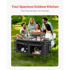 Tavolo da Cucina da Campeggio VEVOR, Tavolo Pieghevole da Cucina per Esterni, 3 Altezze Regolabili, Stazione di Cottura Portatile Leggera in Alluminio, Nero