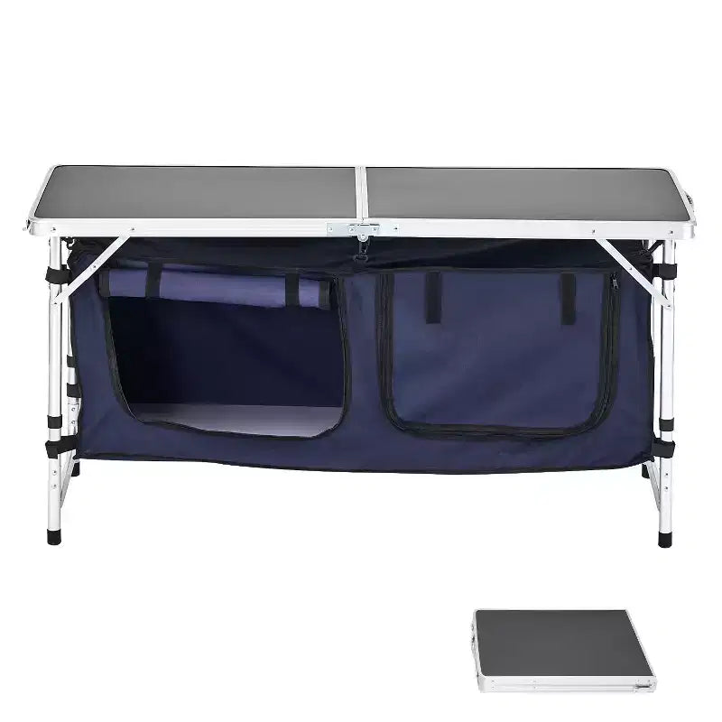 VEVOR Camping Kitchen Table, Folding Outdoor Cooking Table, 3 Adjustable Height, Aluminum Lightweight Portable Cook Station, Blue