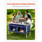VEVOR Tavolo da Campeggio da Cucina, Tavolo da Cucina Pieghevole per Esterni, 3 Altezze Regolabili, Stazione di Cottura Portatile Leggera in Alluminio, Blu
