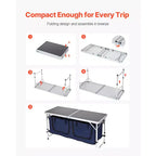 VEVOR Tavolo da Campeggio da Cucina, Tavolo da Cucina Pieghevole per Esterni, 3 Altezze Regolabili, Stazione di Cottura Portatile Leggera in Alluminio, Blu
