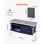 VEVOR Tavolo da Campeggio da Cucina, Tavolo da Cucina Pieghevole per Esterni, 3 Altezze Regolabili, Stazione di Cottura Portatile Leggera in Alluminio, Blu