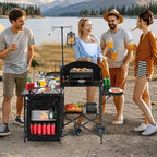 VEVOR Tavolo da Cucina da Campeggio, Tavolo da Cucina da Campo per Esterni, Postazione di Cucina Portatile in Alluminio con Armadietto, Borsa per il Trasporto, Nero