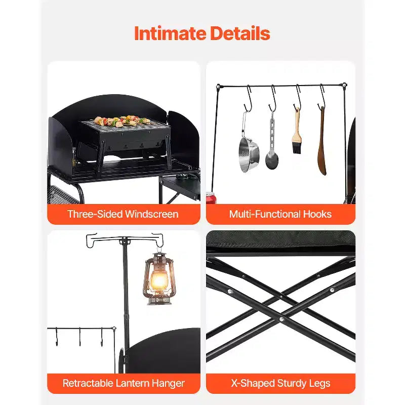 VEVOR Tavolo da Cucina da Campeggio, Tavolo da Cucina da Campo per Esterni, Postazione di Cucina Portatile in Alluminio con Armadietto, Borsa per il Trasporto, Nero