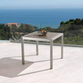 GDFStudio Crested Bay Outdoor Aluminum Square Dining Table with Faux Wood Slatted Top