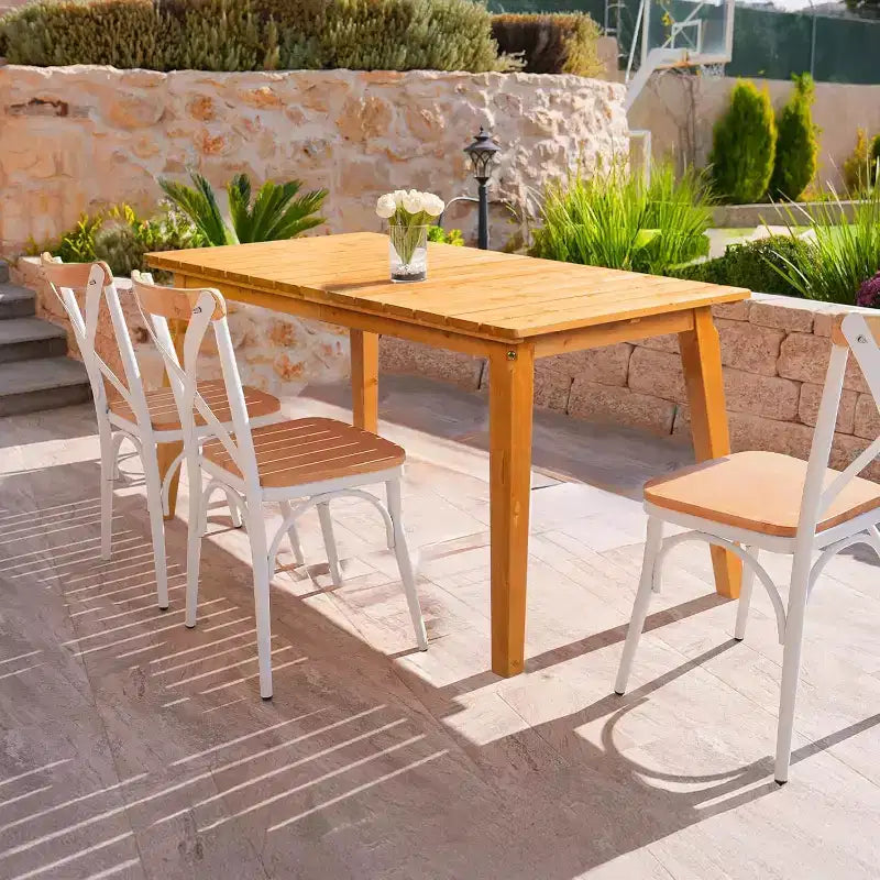 VINGLI Tavolo da pranzo rettangolare da esterno 140 cm in legno massello di cedro per 4-6 persone, tavolo da giardino impermeabile per cortile, terrazza, bordo piscina