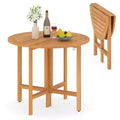Costway 36 Outdoor Folding Round Dining Table with Slatted Tabletop for Backyard
