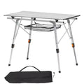 VEVOR Folding Camping Table, Portable Roll Up Side Tables, Lightweight Aluminum Beach Table with Adjustable Height, Top Mesh Layer, Silver