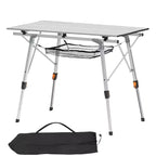 VEVOR Folding Camping Table, Portable Roll Up Side Tables, Lightweight Aluminum Beach Table with Adjustable Height, Top Mesh Layer, Silver