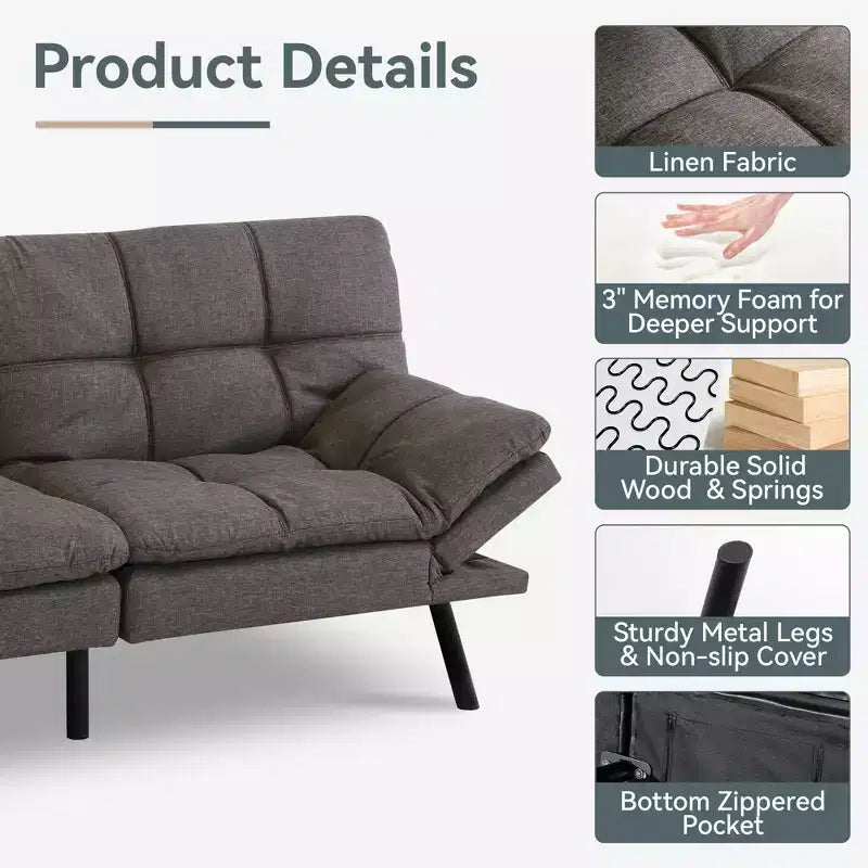 Dyonery 71 Divano Letto Trasformabile, Divano Letto con Memory Foam, Schienale e Braccioli Regolabili, Divanetto Letto Multifunzionale