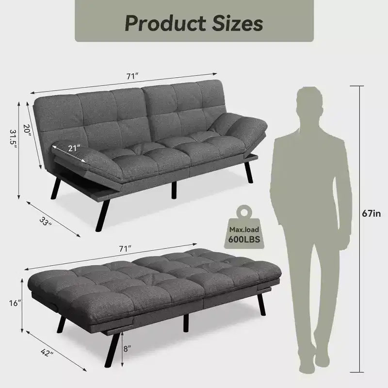 Dyonery 71 Divano Letto Trasformabile, Divano Letto con Memory Foam, Schienale e Braccioli Regolabili, Divanetto Letto Multifunzionale
