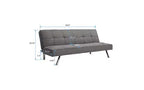 Moderno divano letto futon convertibile, divanetto in tessuto con gambe in metallo, schienale regolabile
