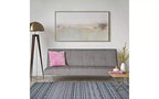 Moderno divano letto futon convertibile, divanetto in tessuto con gambe in metallo, schienale regolabile