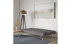 Moderno divano letto futon convertibile, divanetto in tessuto con gambe in metallo, schienale regolabile