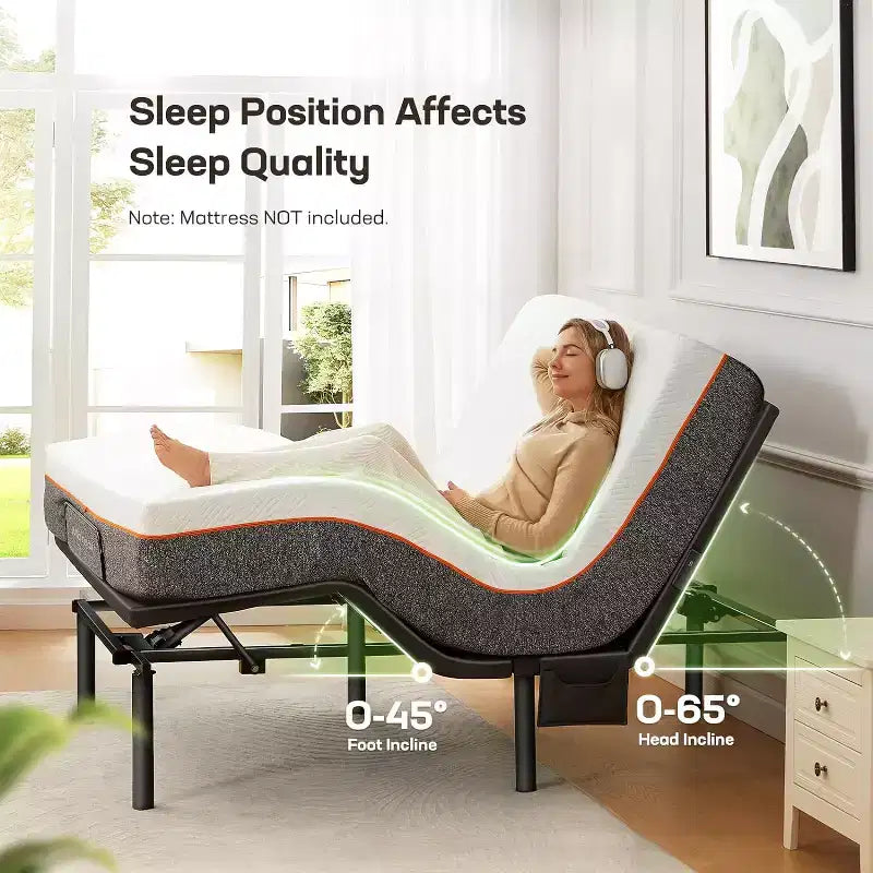 Marsail Letto Regolabile Twin XL, Rete a Doghe Regolabile in Altezza con Inclinazione Testa e Piedi, Luce Notturna, Telecomando Wireless, 4 Porte USB e 4 Opzioni di Altezza