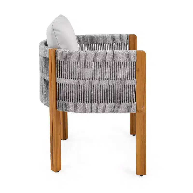 Christopher Knight Home Corin Set da Pranzo Rustico da Esterno 7 Pezzi in Legno di Acacia con Corda Intrecciata, Tavolo a Doghe e Cuscini
