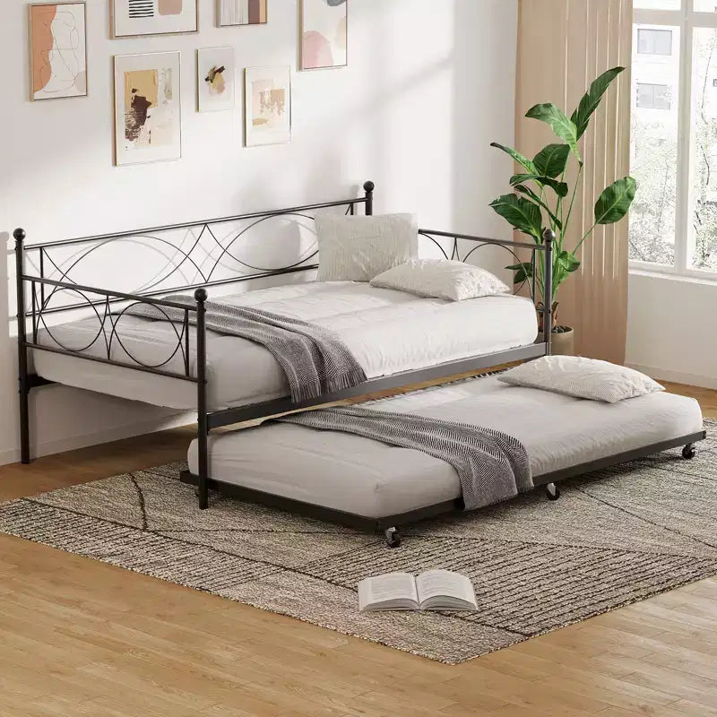 Divano Letto Singolo, Struttura Divano Letto in Metallo con Letto Estraibile, Doghe in Metallo Resistenti, Base per Materasso Piattaforma Divano