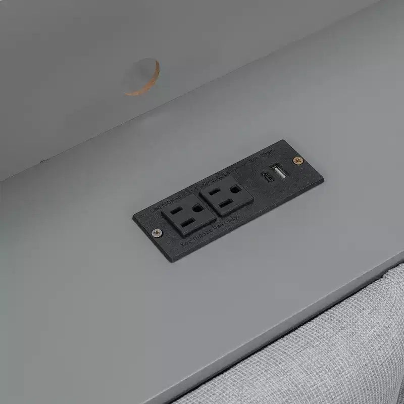 Divano Letto Whisen Full Size con Scaffali, Cassetti, Stazione di Ricarica, Luce LED, Scrivania, Testiera e Schienale Imbottiti
