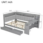 Divano Letto Whisen Full Size con Scaffali, Cassetti, Stazione di Ricarica, Luce LED, Scrivania, Testiera e Schienale Imbottiti